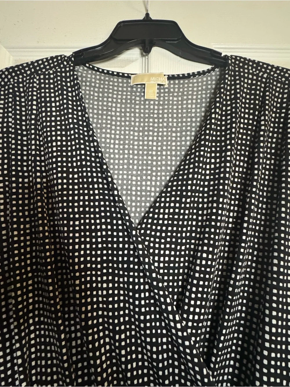 Michael Kors Black & White Polka Dot Faux-Wrap Midi Dress
